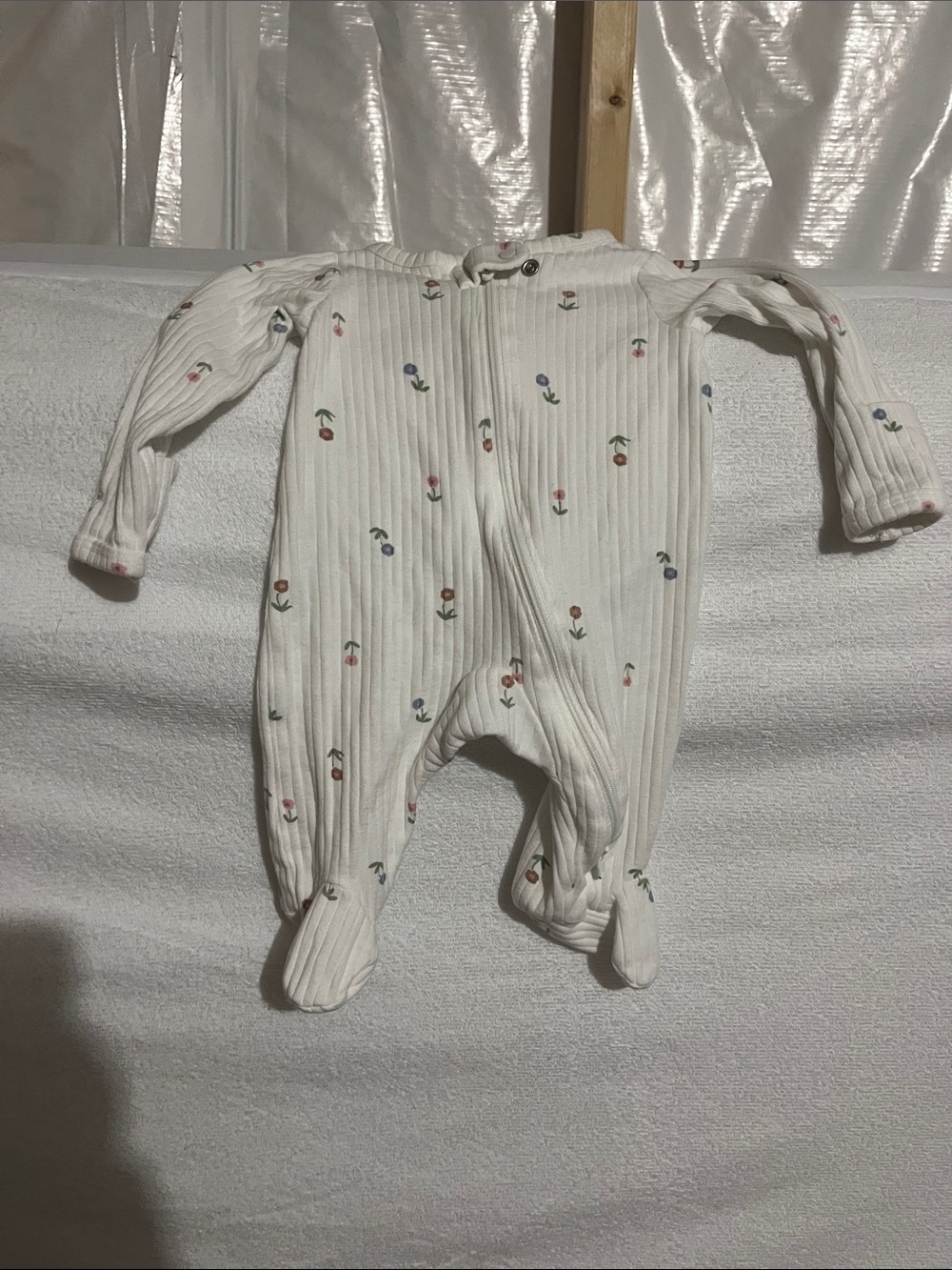 Carter's Cream Ribbed Footed One-Piece with Tiny Floral Print